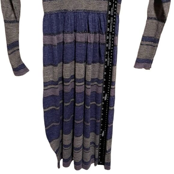 Rebecca Taylor- Women’s Metallic Blue Striped V-Neck Long Sleeve Dress, Size S - Picture 10 of 14